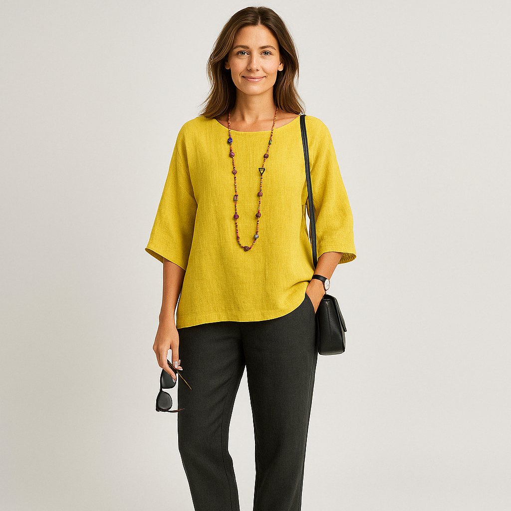 Gleame Linnen Dames Blouse – Ademend top met 3/4 mouwen en losse pasvorm