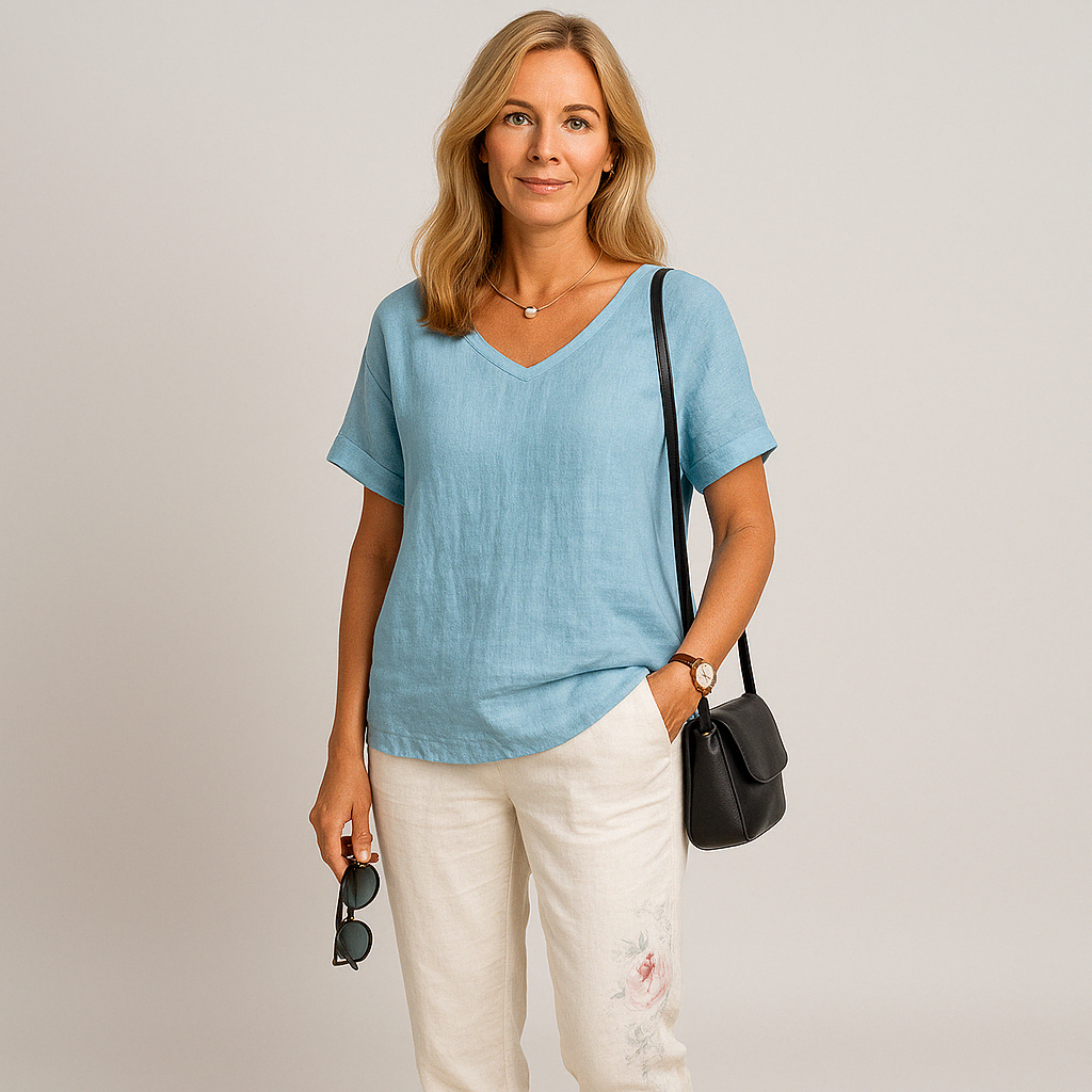 Gleame Linnen Top – Linnen blouse met korte mouwen voor dames
