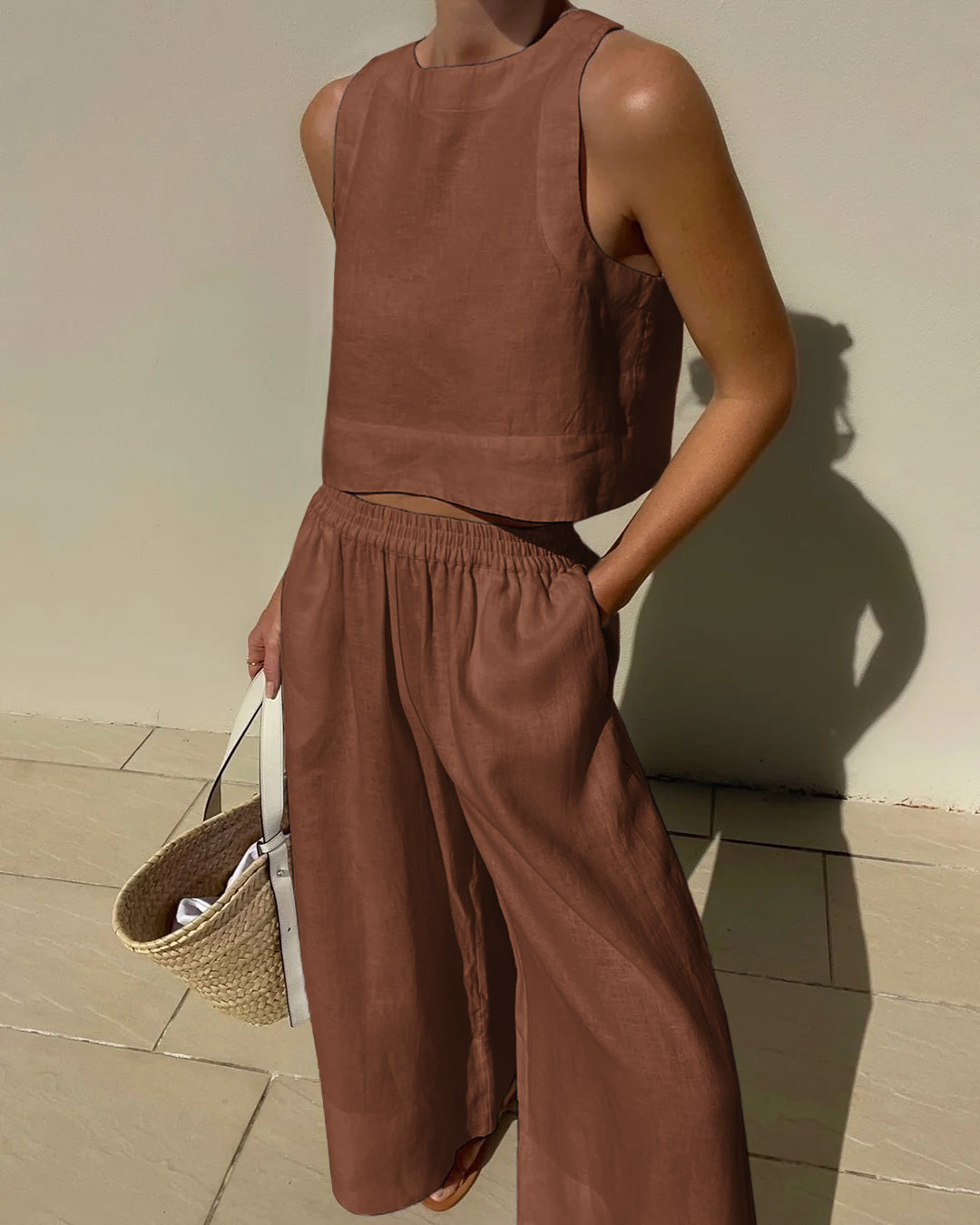 Gleame Linnen Tweedelige Set – Luchtige tweedelige outfit van linnen broek en top