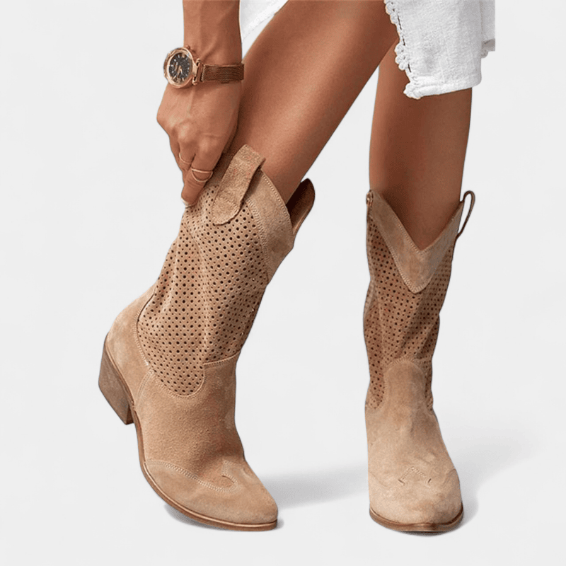 Gleame.-BOOTS-Gleame Laarzen - Cowboylaarzen met lage hak en geperforeerd design