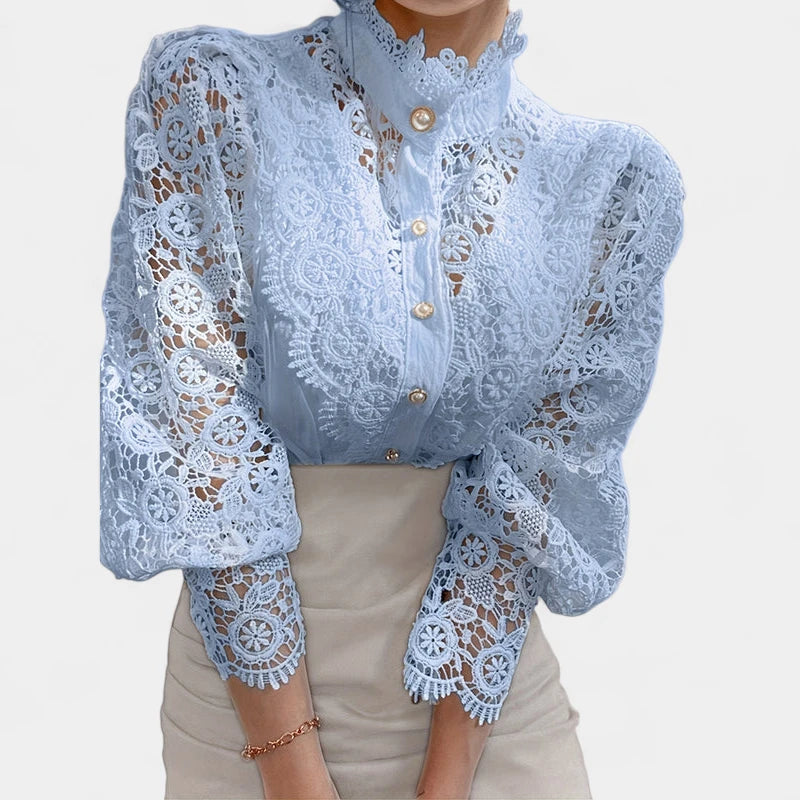 Gleame.-Blazers & Blouses-Gleame Blouse - Elegante blouse met kanten mouwen voor dames