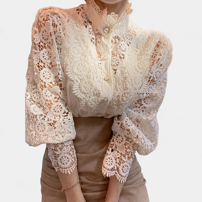 Gleame.-Blazers & Blouses-Gleame Blouse - Elegante blouse met kanten mouwen voor dames