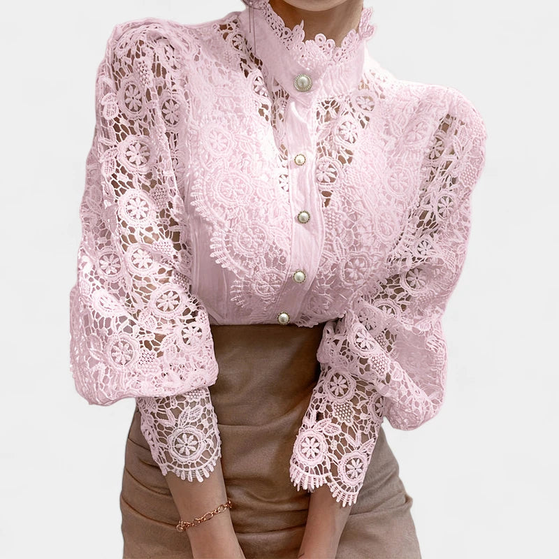 Gleame.-Blazers & Blouses-Gleame Blouse - Elegante blouse met kanten mouwen voor dames