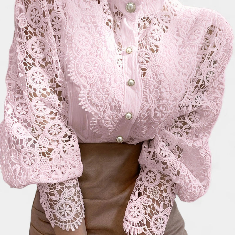 Gleame.-Blazers & Blouses-Gleame Blouse - Elegante blouse met kanten mouwen voor dames