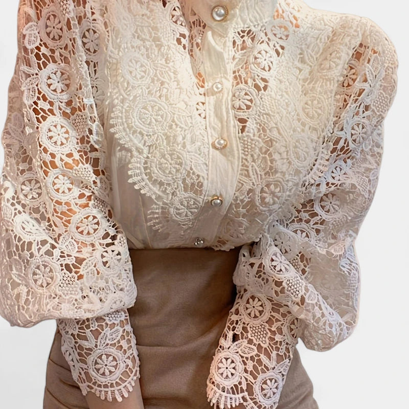 Gleame.-Blazers & Blouses-Gleame Blouse - Elegante blouse met kanten mouwen voor dames