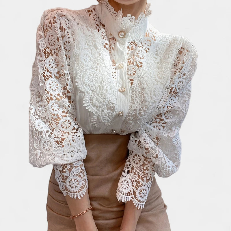 Gleame.-Blazers & Blouses-Gleame Blouse - Elegante blouse met kanten mouwen voor dames