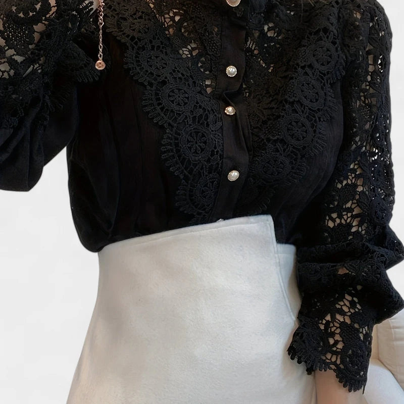 Gleame.-Blazers & Blouses-Gleame Blouse - Elegante blouse met kanten mouwen voor dames