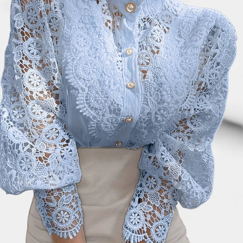 Gleame.-Blazers & Blouses-Gleame Blouse - Elegante blouse met kanten mouwen voor dames