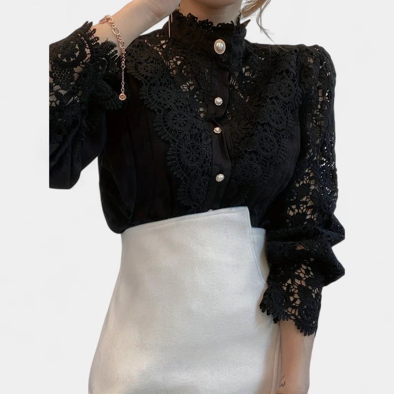 Gleame.-Blazers & Blouses-Gleame Blouse - Elegante blouse met kanten mouwen voor dames