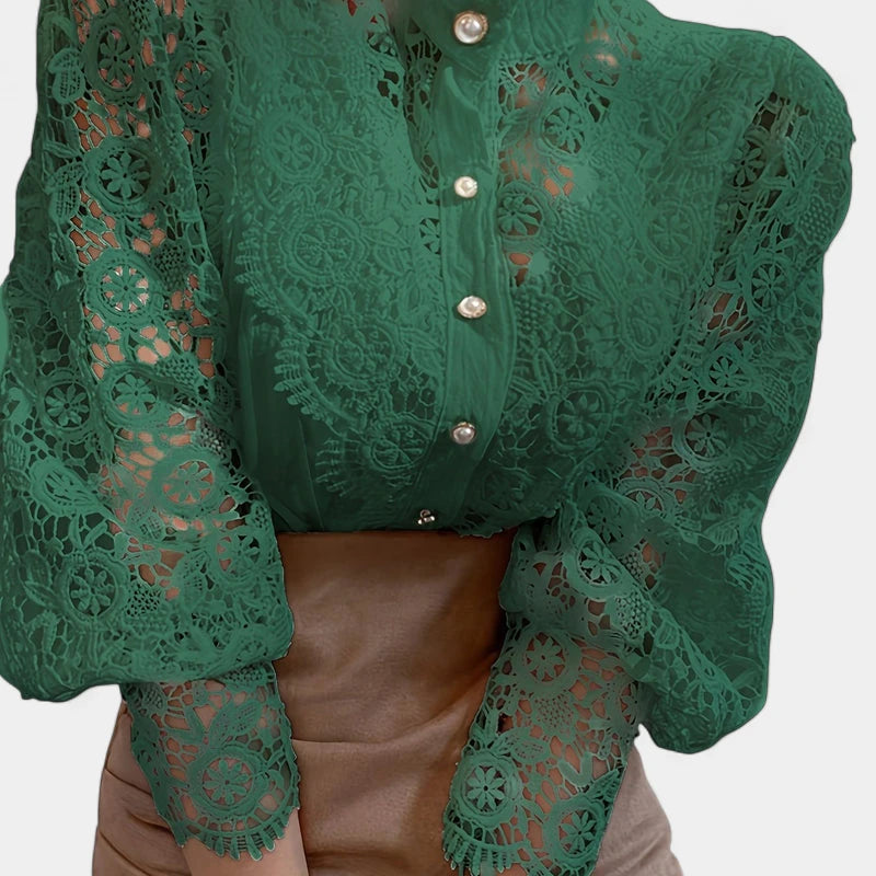 Gleame.-Blazers & Blouses-Gleame Blouse - Elegante blouse met kanten mouwen voor dames