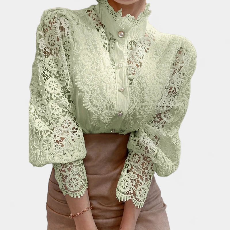 Gleame.-Blazers & Blouses-Gleame Blouse - Elegante blouse met kanten mouwen voor dames