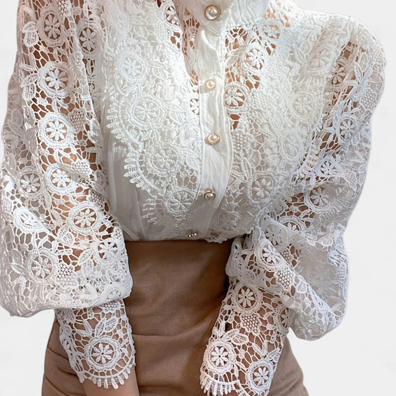 Gleame.-Blazers & Blouses-Gleame Blouse - Elegante blouse met kanten mouwen voor dames