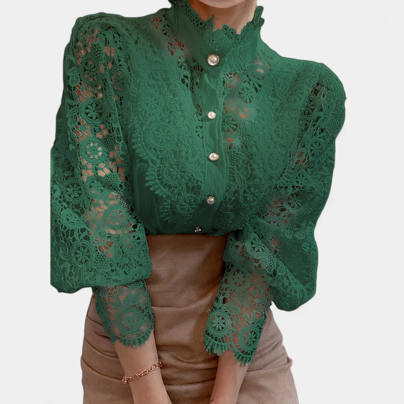 Gleame.-Blazers & Blouses-Gleame Blouse - Elegante blouse met kanten mouwen voor dames