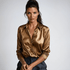 Gleame.-Blazers & Blouses-Gleame Blouse - Elegante zwarte satijnen blouse met lange mouwen