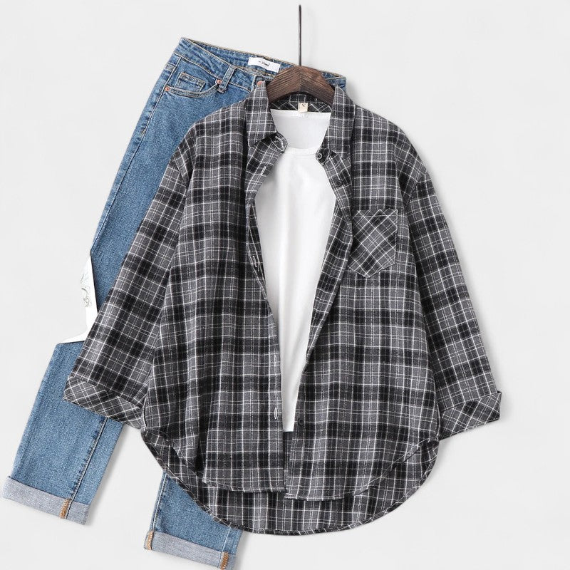 Gleame.-Blazers & Blouses-Gleame Blouse - Geruite dames blouse met lange mouwen