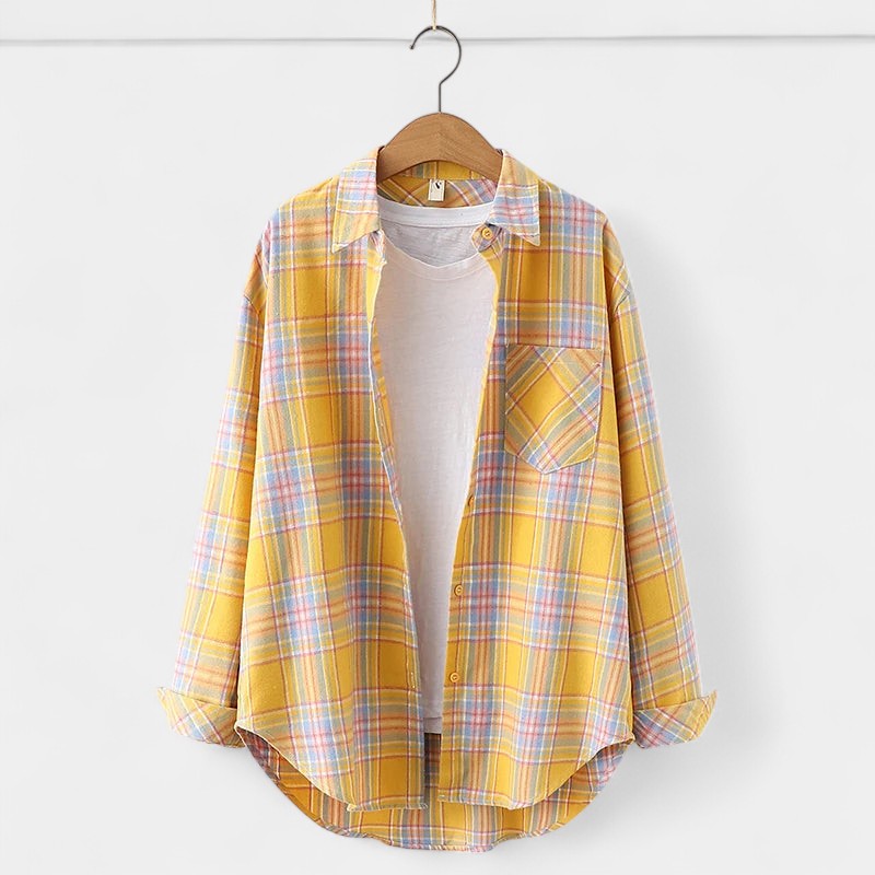 Gleame.-Blazers & Blouses-Gleame Blouse - Geruite dames blouse met lange mouwen