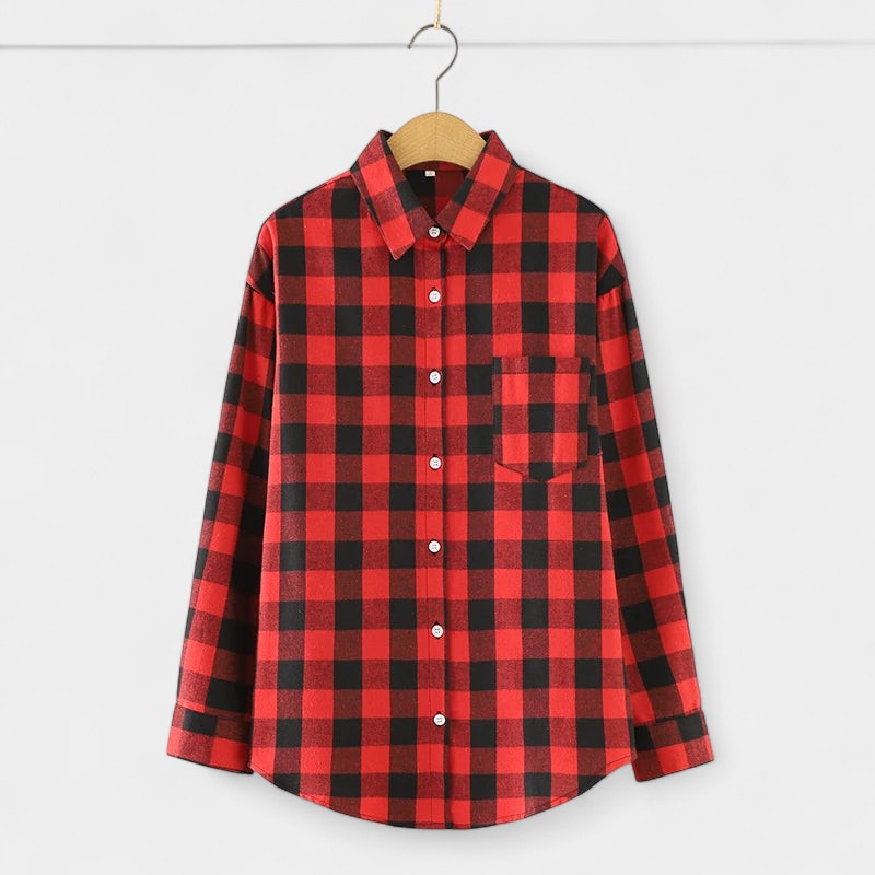 Gleame.-Blazers & Blouses-Gleame Blouse - Geruite dames blouse met lange mouwen