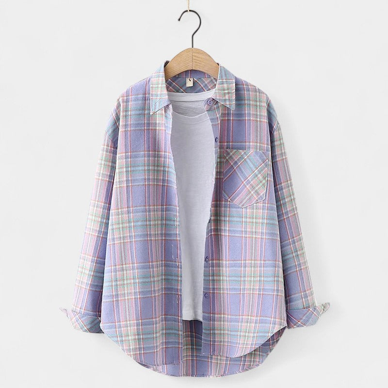 Gleame.-Blazers & Blouses-Gleame Blouse - Geruite dames blouse met lange mouwen