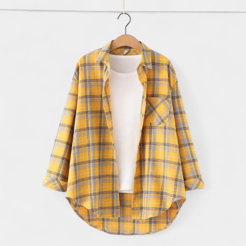 Gleame.-Blazers & Blouses-Gleame Blouse - Geruite dames blouse met lange mouwen