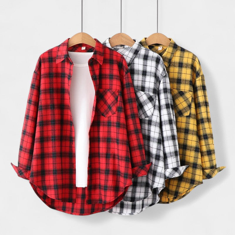 Gleame.-Blazers & Blouses-Gleame Blouse - Geruite dames blouse met lange mouwen