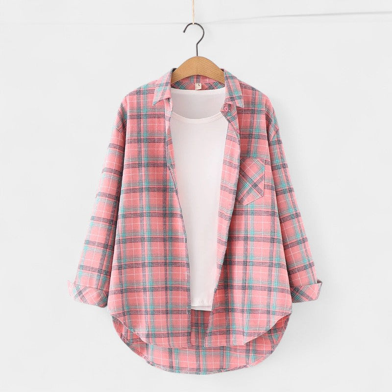 Gleame.-Blazers & Blouses-Gleame Blouse - Geruite dames blouse met lange mouwen