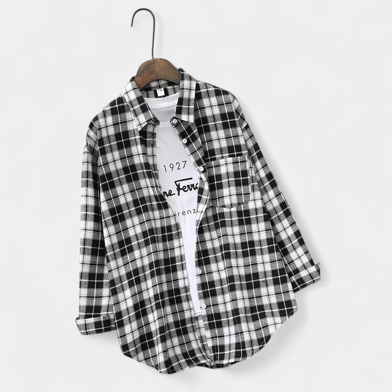 Gleame.-Blazers & Blouses-Gleame Blouse - Geruite dames blouse met lange mouwen