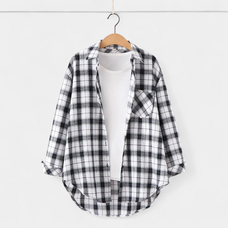 Gleame.-Blazers & Blouses-Gleame Blouse - Geruite dames blouse met lange mouwen