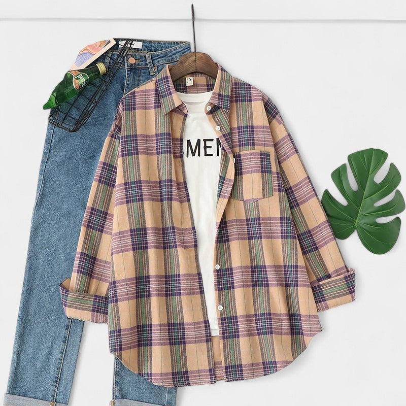 Gleame.-Blazers & Blouses-Gleame Blouse - Geruite dames blouse met lange mouwen