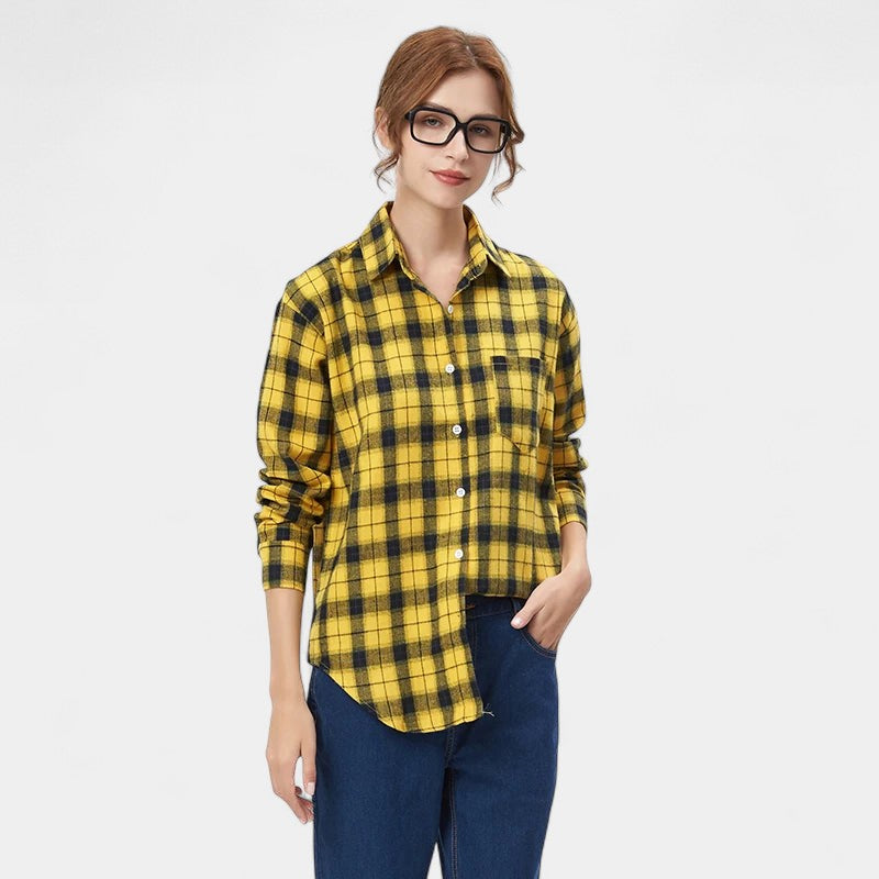 Gleame.-Blazers & Blouses-Gleame Blouse - Geruite dames blouse met lange mouwen