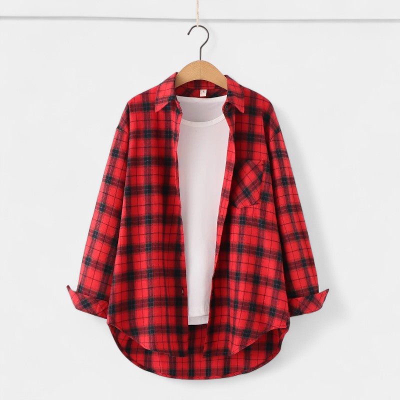 Gleame.-Blazers & Blouses-Gleame Blouse - Geruite dames blouse met lange mouwen