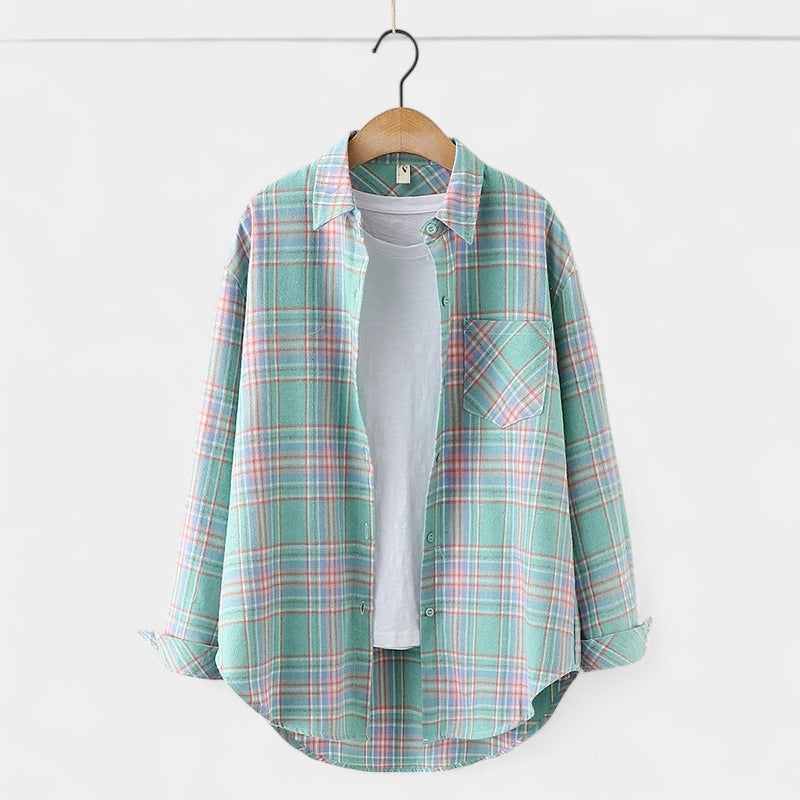 Gleame.-Blazers & Blouses-Gleame Blouse - Geruite dames blouse met lange mouwen