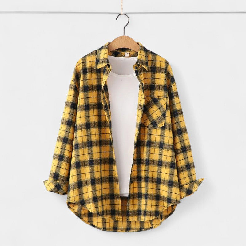 Gleame.-Blazers & Blouses-Gleame Blouse - Geruite dames blouse met lange mouwen