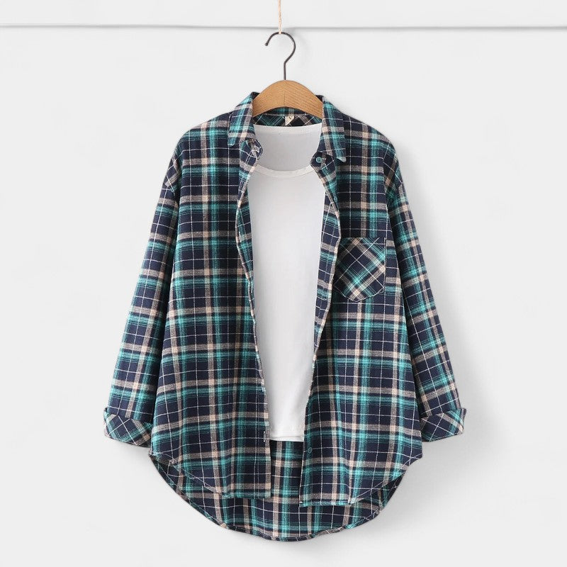 Gleame.-Blazers & Blouses-Gleame Blouse - Geruite dames blouse met lange mouwen