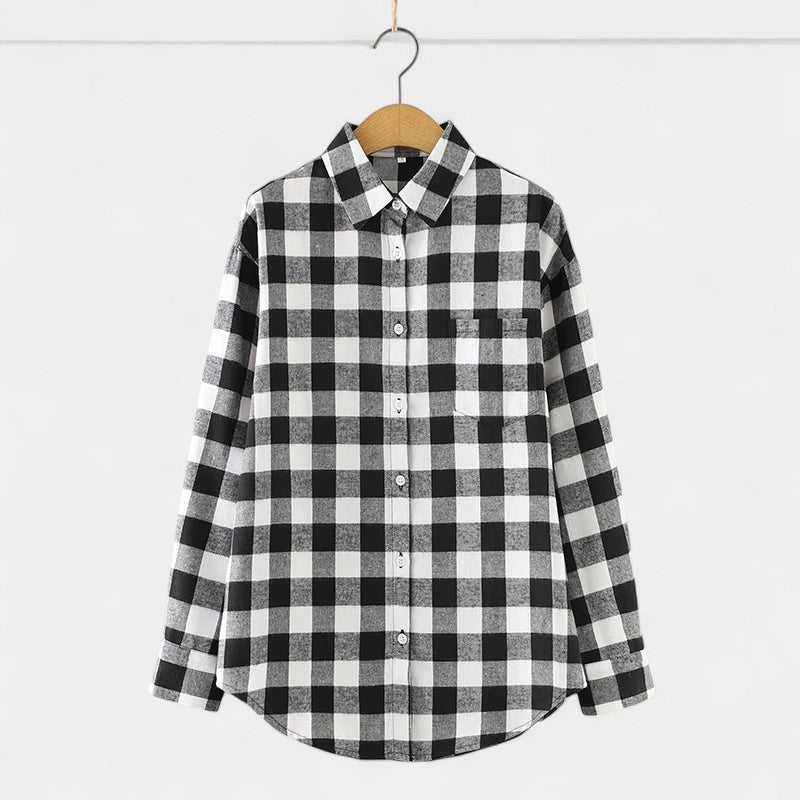 Gleame.-Blazers & Blouses-Gleame Blouse - Geruite dames blouse met lange mouwen