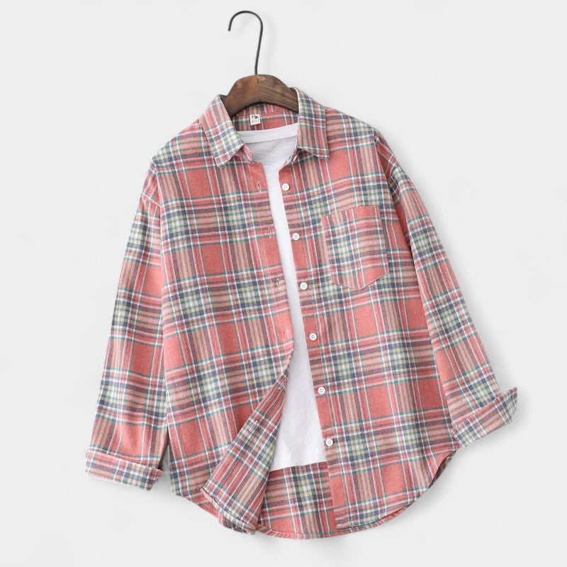 Gleame.-Blazers & Blouses-Gleame Blouse - Geruite dames blouse met lange mouwen