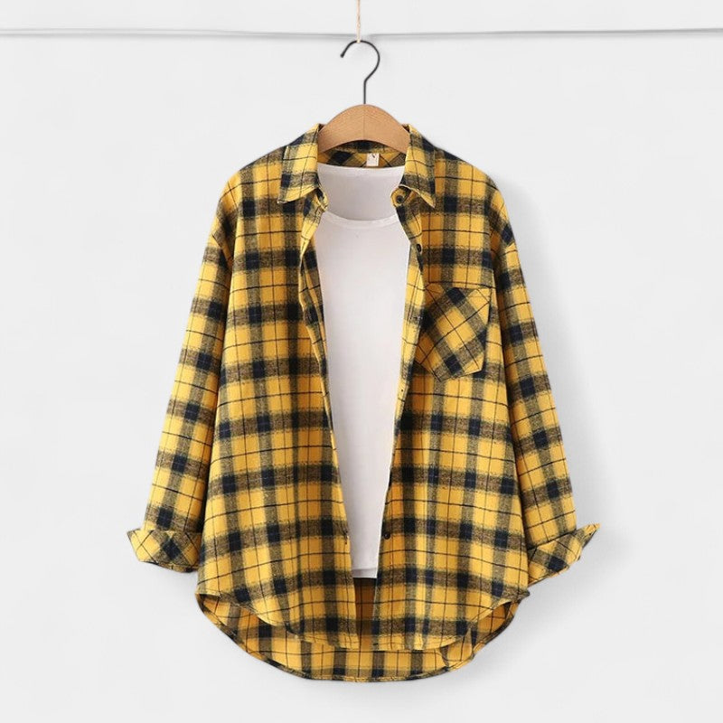 Gleame.-Blazers & Blouses-Gleame Blouse - Geruite dames blouse met lange mouwen