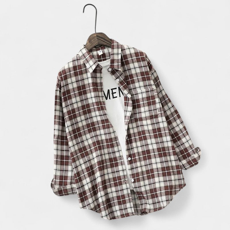 Gleame.-Blazers & Blouses-Gleame Blouse - Geruite dames blouse met lange mouwen