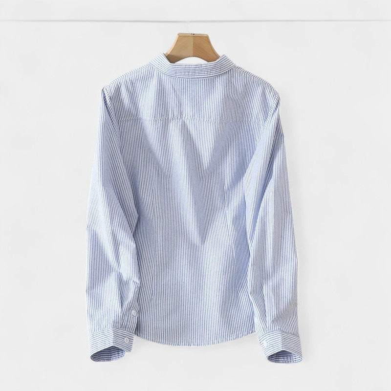 Gleame.-Blazers & Blouses-Gleame Blouse - Gestreepte dames katoen linnen blouse met lange mouwen