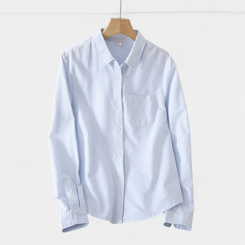 Gleame Blouse - Gestreepte dames katoen linnen blouse met lange mouwen