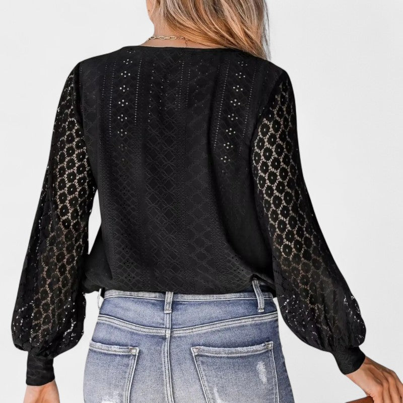 Gleame.-Blazers & Blouses-Gleame Casual Shirt - Dames langwerpige V-hals met lange mouwen