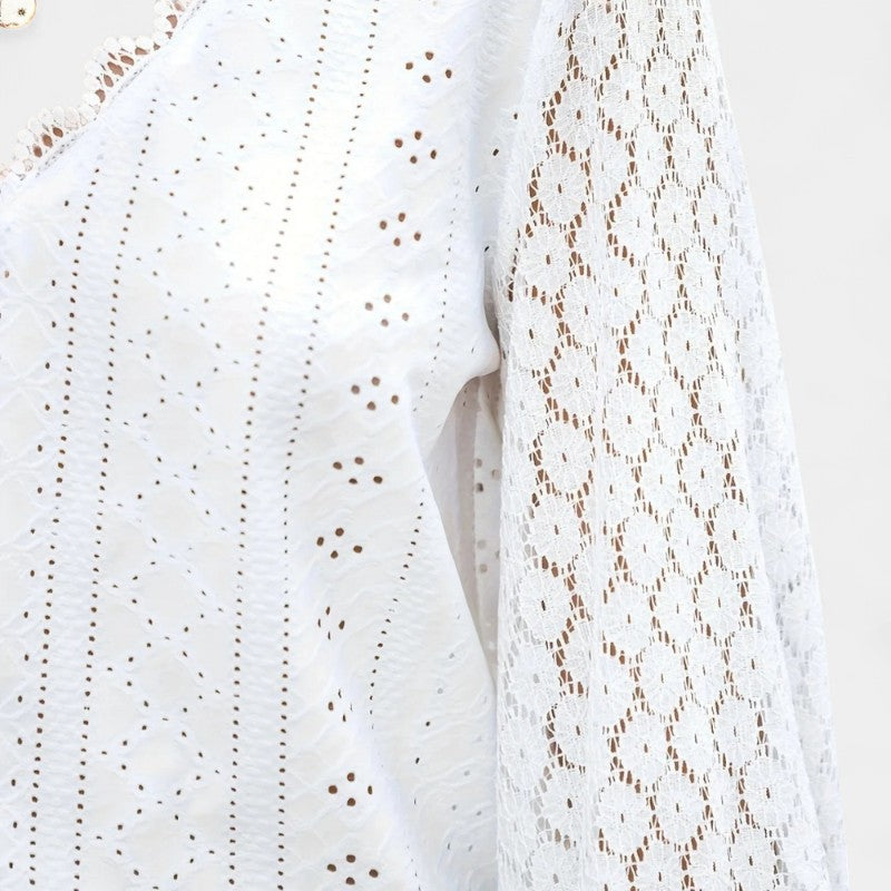 Gleame.-Blazers & Blouses-Gleame Casual Shirt - Dames langwerpige V-hals met lange mouwen