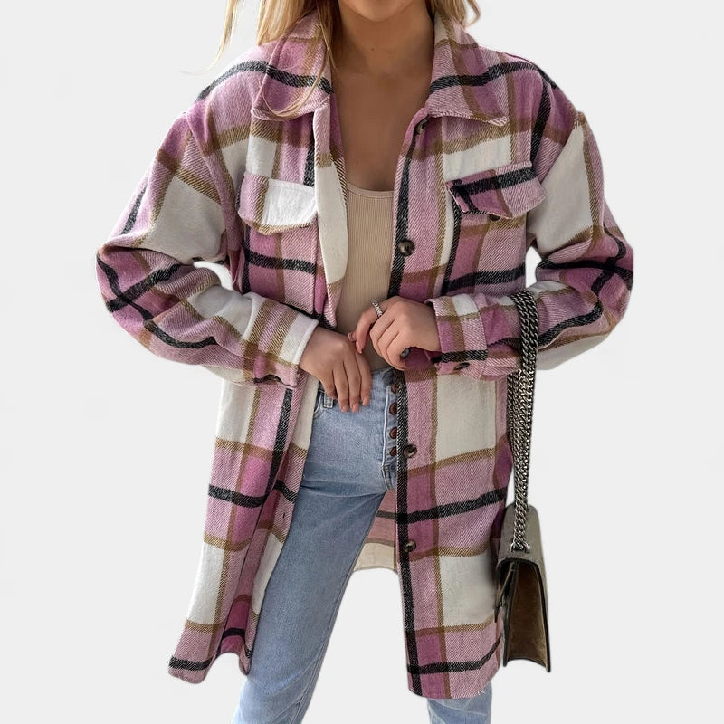 Gleame.-Blazers & Blouses-Gleame Jas - Lange jas met knoopsluiting en flapzakken voor dames