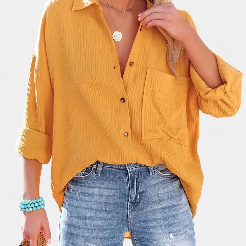 Gleame.-Blazers & Blouses-Gleame Shirt - Casual V-hals longsleeve blouse met knopen voor dames