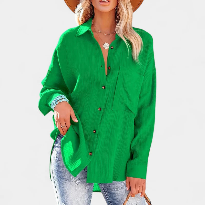 Gleame.-Blazers & Blouses-Gleame Shirt - Casual V-hals longsleeve blouse met knopen voor dames