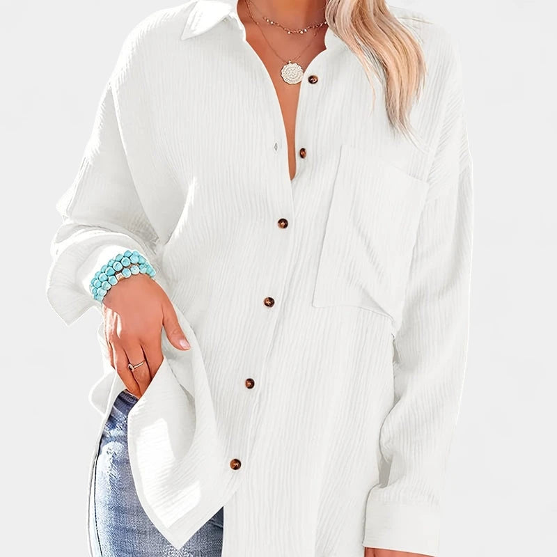 Gleame.-Blazers & Blouses-Gleame Shirt - Casual V-hals longsleeve blouse met knopen voor dames