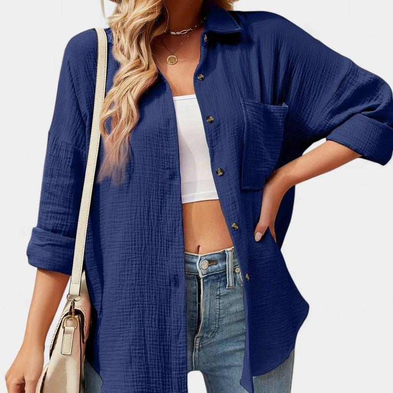 Gleame.-Blazers & Blouses-Gleame Shirt - Casual V-hals longsleeve blouse met knopen voor dames