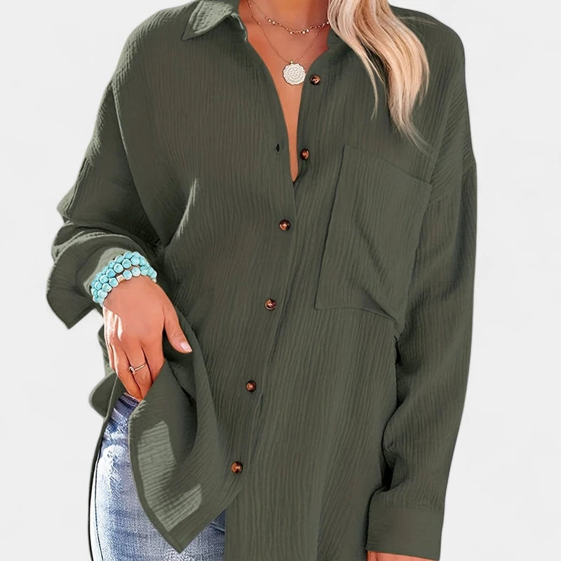 Gleame.-Blazers & Blouses-Gleame Shirt - Casual V-hals longsleeve blouse met knopen voor dames