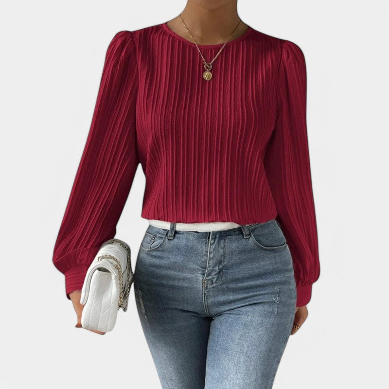 Gleame.-Blazers & Blouses-Gleame Top - Chique top met ronde hals en lange mouwen