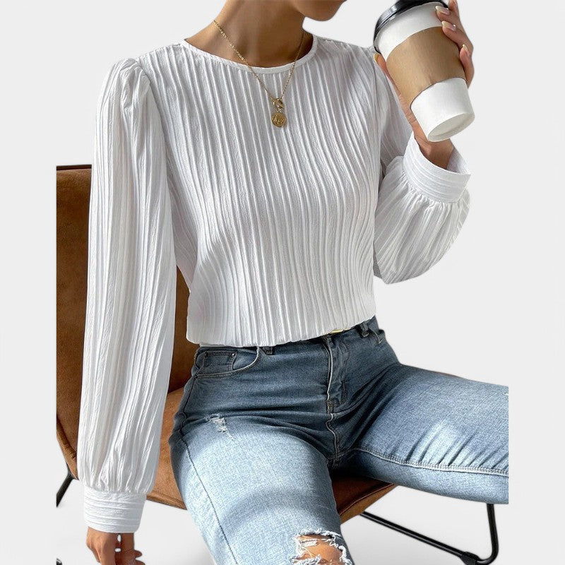 Gleame.-Blazers & Blouses-Gleame Top - Chique top met ronde hals en lange mouwen