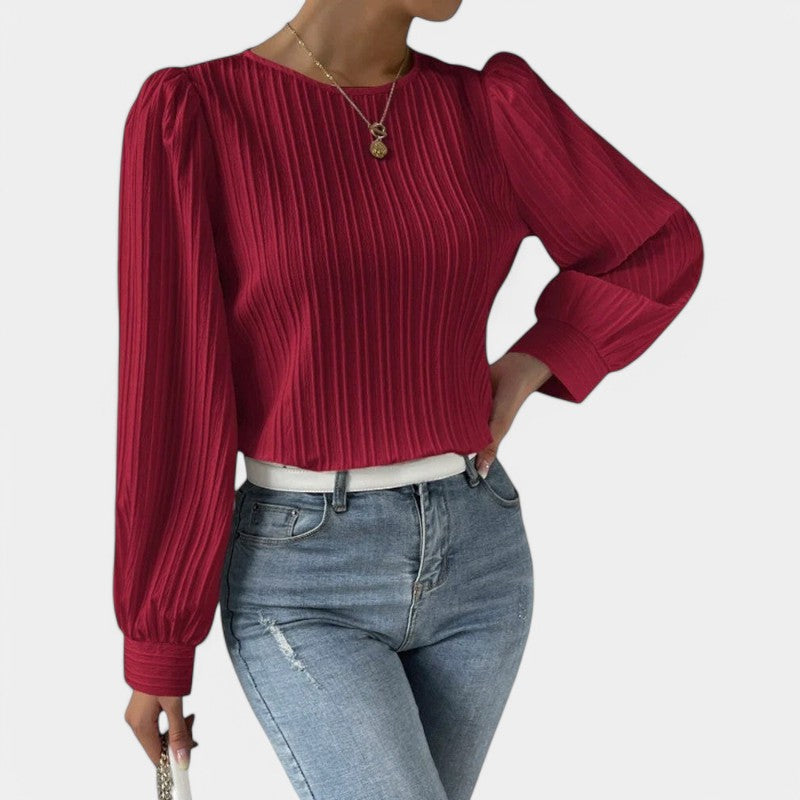 Gleame.-Blazers & Blouses-Gleame Top - Chique top met ronde hals en lange mouwen